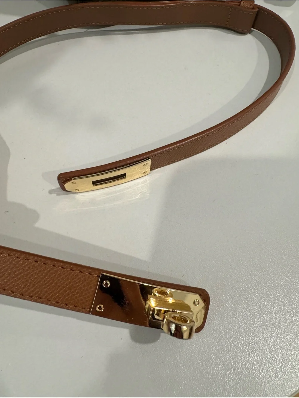 Tan Leather Belt with Gold Turn-Lock Hardware